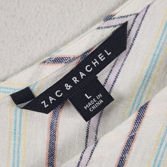 Zac & Rachel Linen Blend Peasant Blouse Women ‘s SZ L Cream Multicolor Striped - Picture 3 of 14